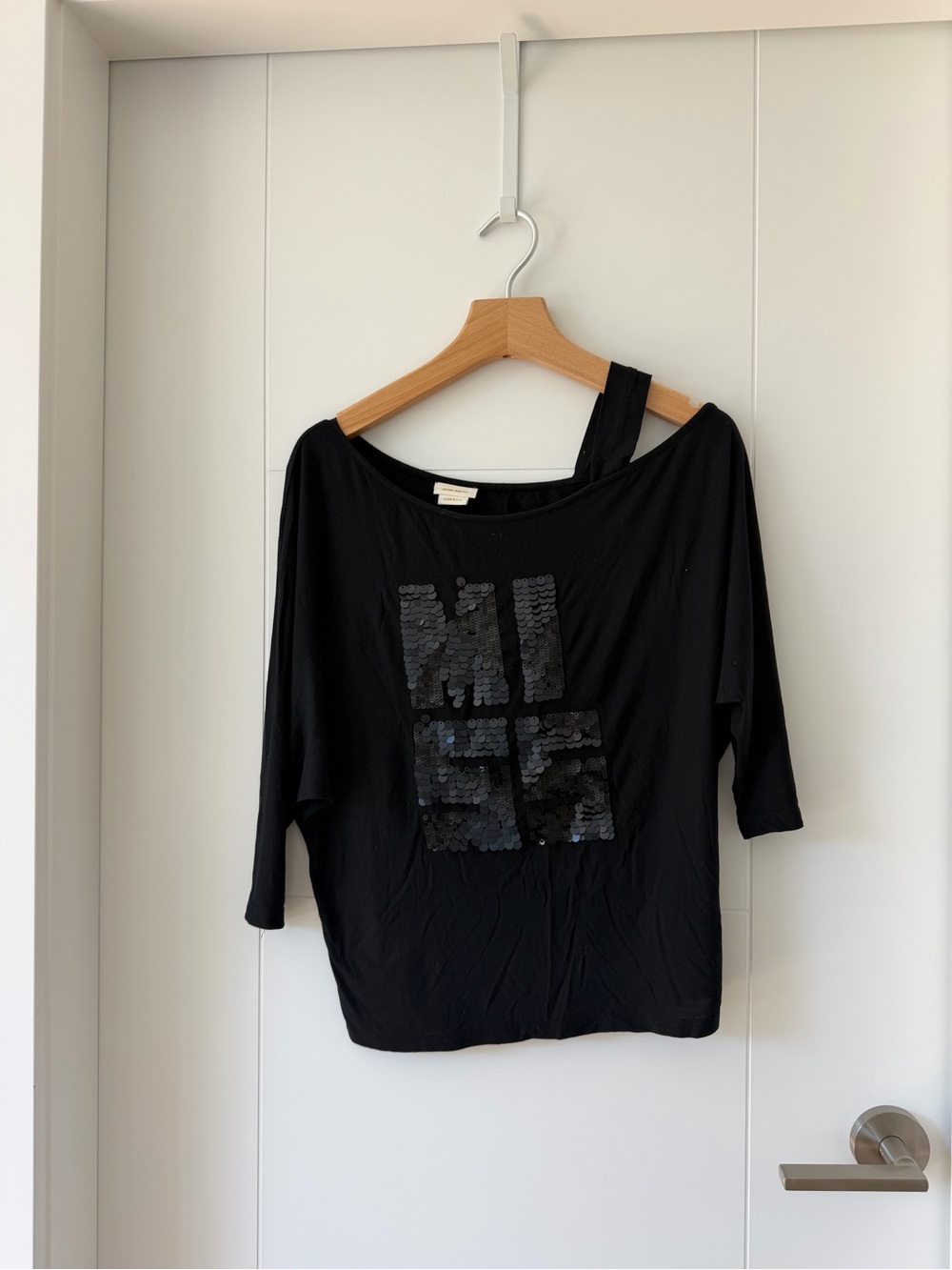 Miss Sixty Black Sequin Off-Shoulder Short Sleeve Top Size S